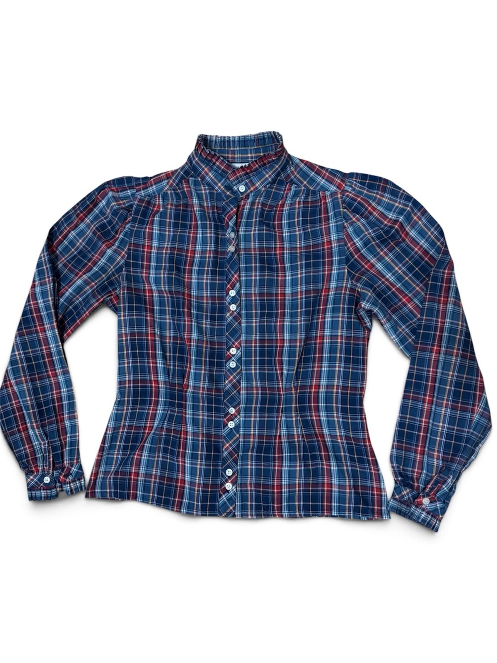 Vtg Blue Plaid Button-Up Top
